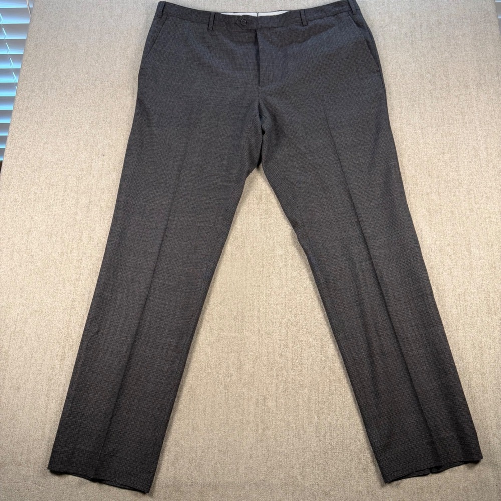 Santorelli Dress Pants Mens 42 Gray Pino Italy Virgin Wool Micro Check Trousers